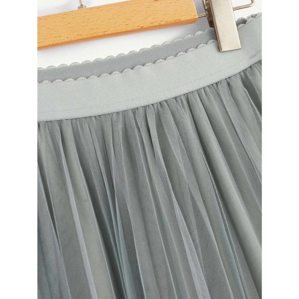 tulle tutu midi skirt Wide Waist Pleated Tulle Skirt light pink - Picture 7 of 13